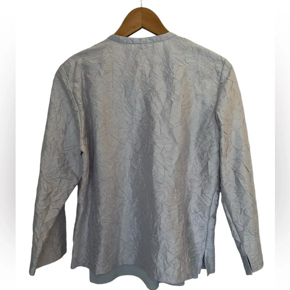 Eileen Fisher Crinkle Texture 100% Silk Button Jacket & Tank Top Set Silver Sz S - Picture 8 of 13